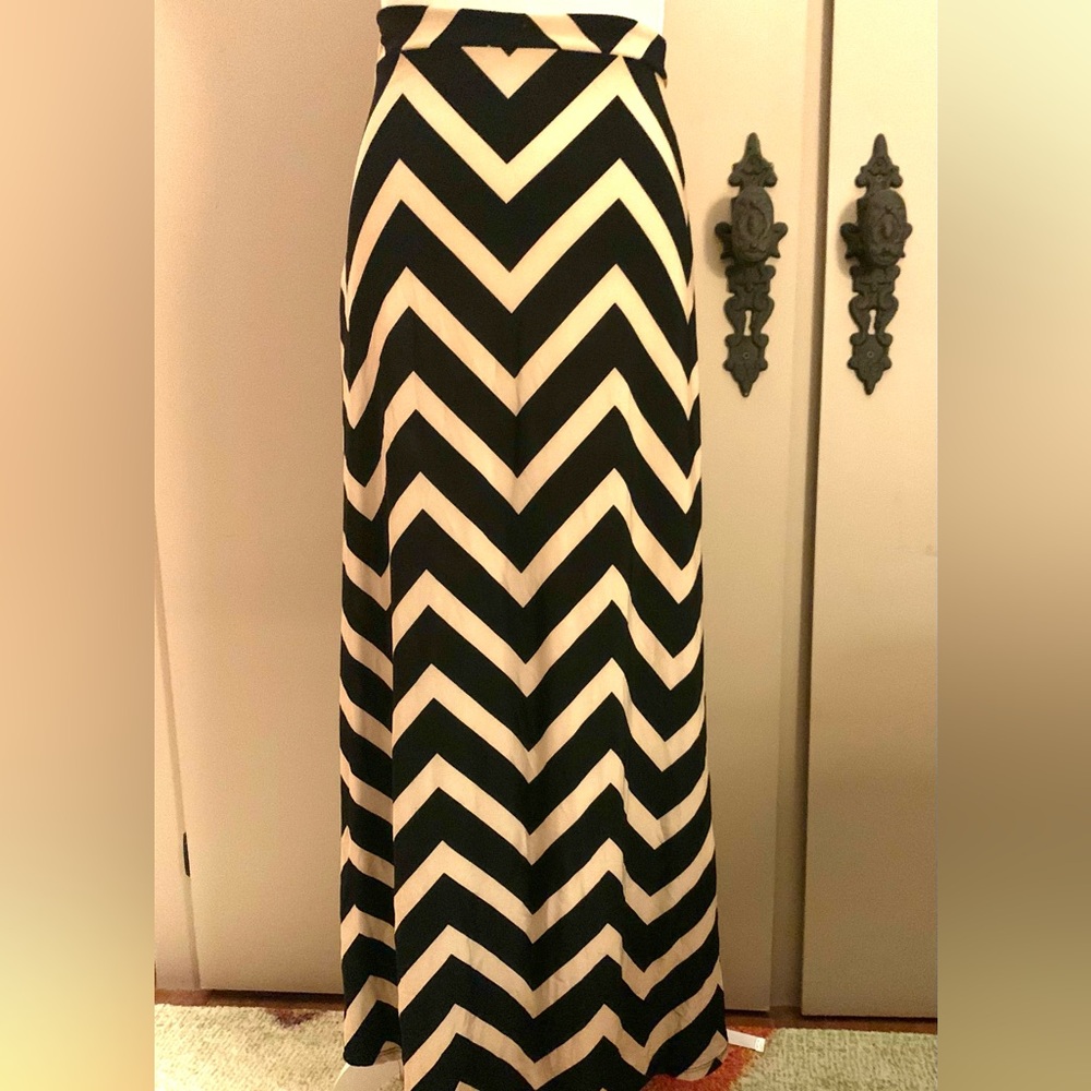 Chevron Black and Cream Maxi Skirt